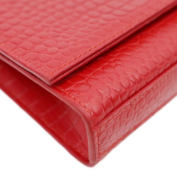 Yves Saint Laurent Kate Tassel Crocodile Embossed Leather Wallet Red - Picture 8 of 12